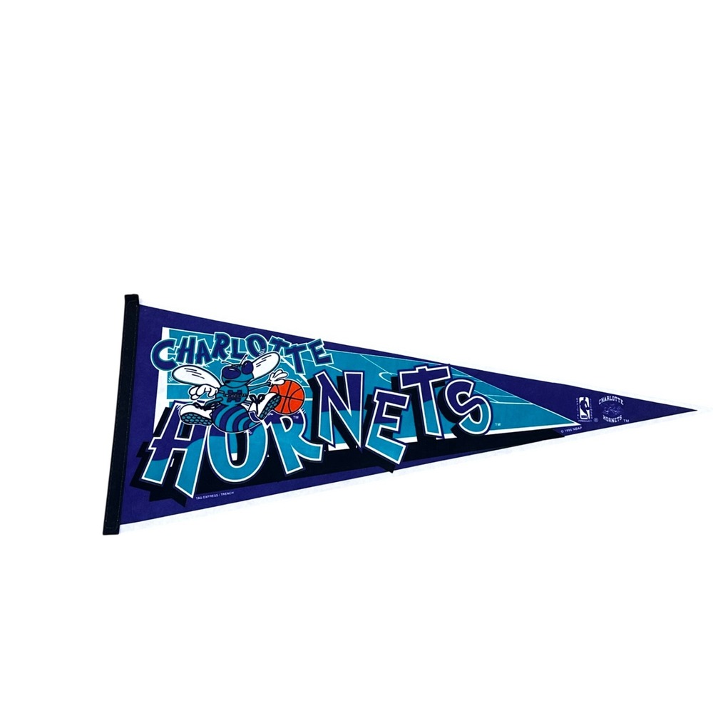 Vintage 1995 Charlotte Hornets NBA Pennant Hugo the Hornet Tag Express Trench